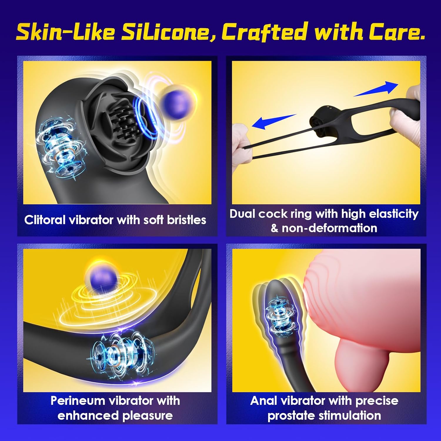 Vibrating Cock Ring Super Couples Sex Toys, Double Penis Ring Stimulate Erection, Male Sex Toy with 10x10 Vibration Modes, SAMCHEON Adult Toys for Perineum Prostate Massage Anal Clitorise Stimulator