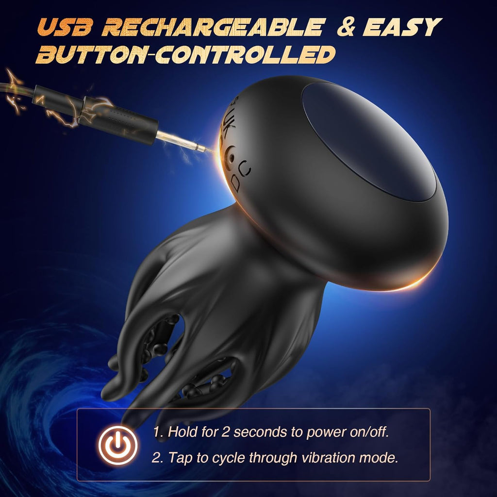 Tentacle Shaped Penis Vibrator - 10 Vibrating 360° Wrapping for Glans Clit Nipple Stimulation