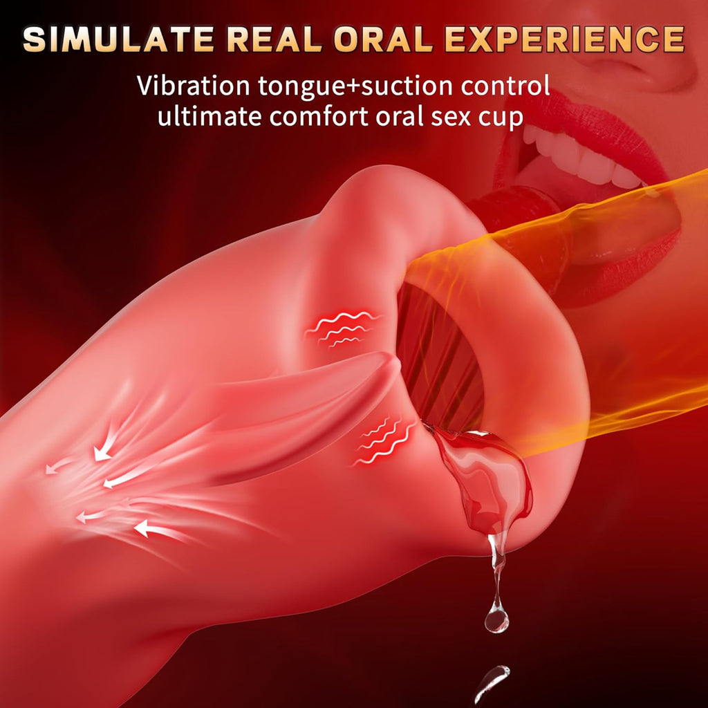 Male Masturbator Sex Toys - Mastuaber Adult Toy for Men Mouth-Wrapped Blowjob Massage Mastuabors with 9 Modes Tongue Licking Vibrating & 3 Suction Modes, Mens Penis Stroker Hands Free Automatic Cup